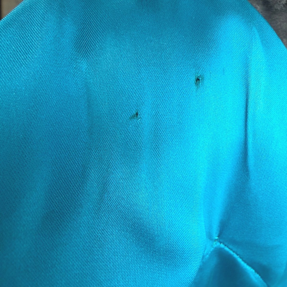 Vintage Teal Blue 50's Dress Womens (S) Satin Bows Midi Prom Rockabilly ILGWU - Picture 6 of 7